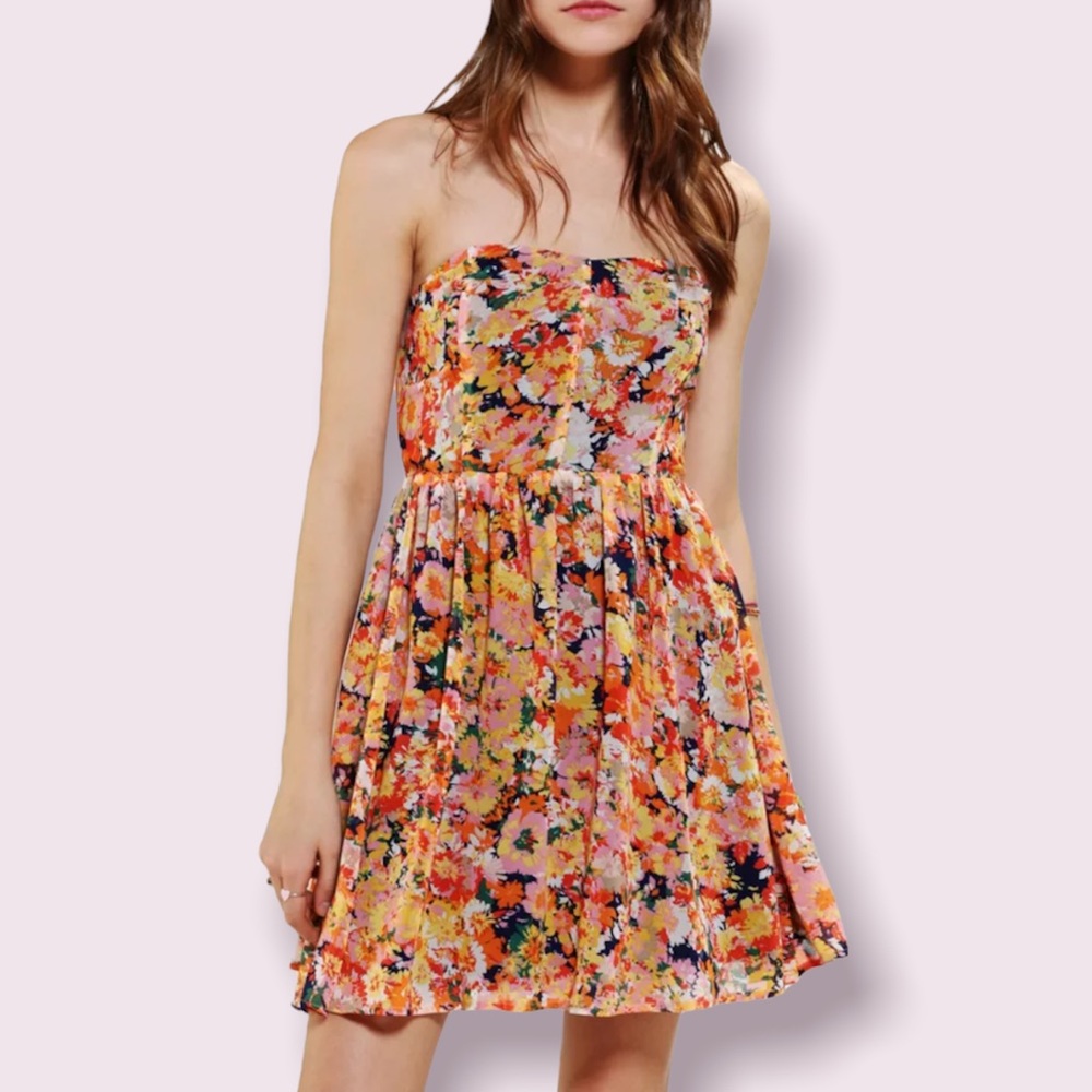 Urban Outfitters Lucca Couture floral strapless chiffon dress - Picture 1 of 8